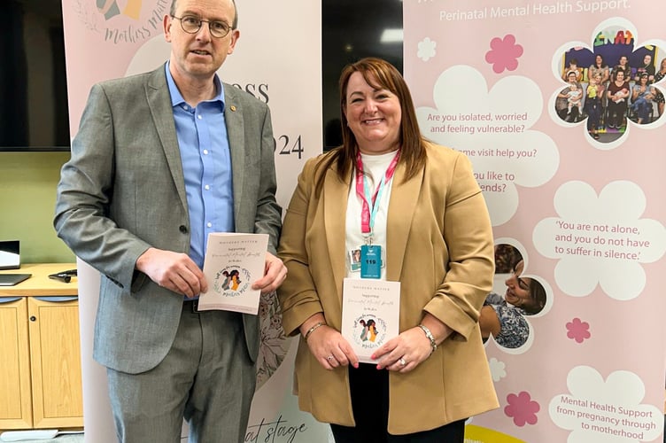Katy Thomas, founder of Mothers Matter, with Llŷr Gruffydd MS