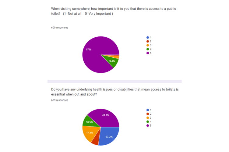 Of the 609 online respondents, 87 per cent said access to public toilets was 'very important'