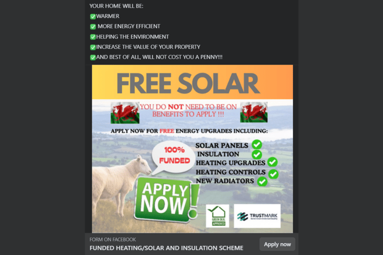 A common Facebook advert claiming the ECO4 scheme 'won't cost you a penny'
