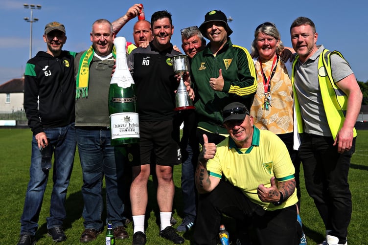 CAERNARFON, GWYNEDD, WALES - 18th MAY 2024 - The Caernarfon board after Caernarfon Town vs Penybont FC in the JD Cymru European Play-Off Final at The Oval, Caernarfon (Pic by Sam Eaden/FAW)