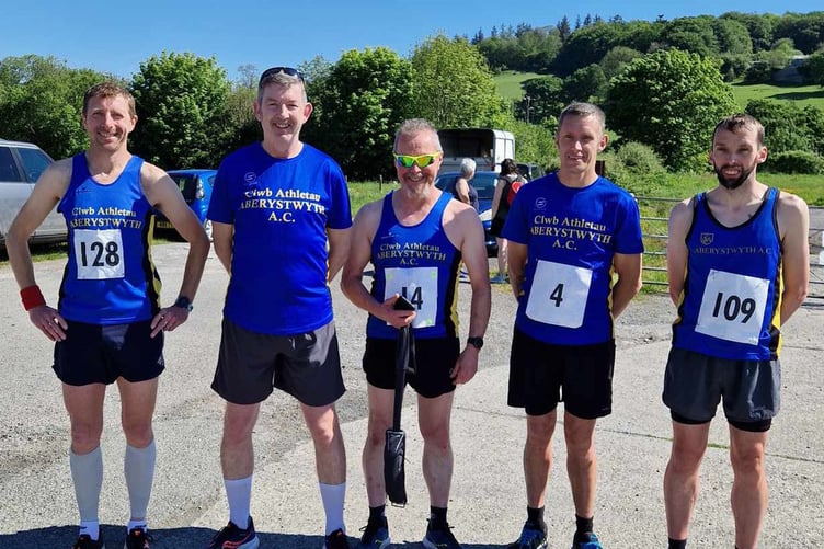 Owain, Deian, Dave, Stephen and Ian raring to go at Sarn Helen