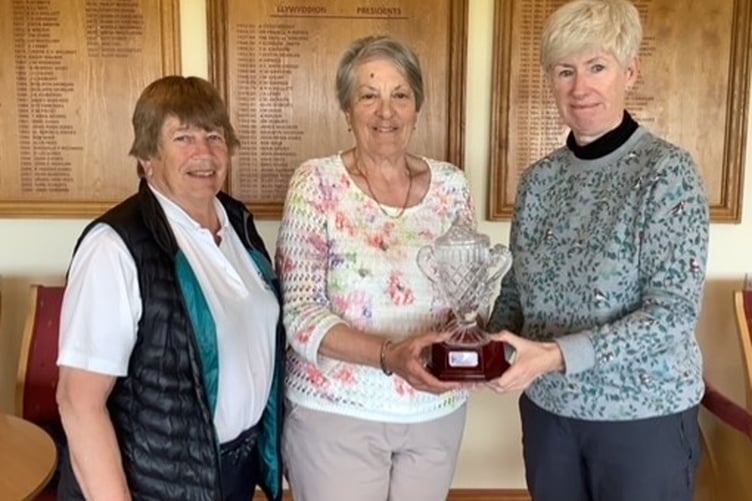 Barabara Reece being presented with the Morris Cup by Catrin Pugh Jones who also came third and Kathy Price second
