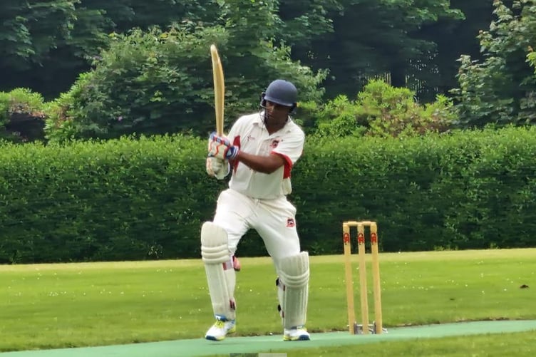 Talybont/Rachels skipper Vinod Matthew on-drives