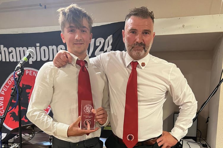 First team players' player and top scorer Daniel Owen with manager Gari Lewis