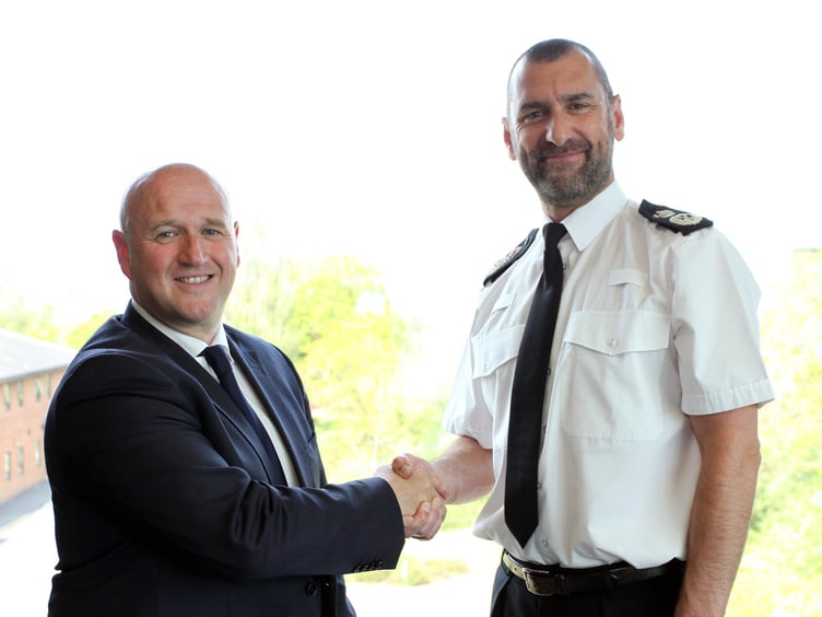 Police Crime Commissioner Dafydd Llywelyn with Chief Constable Dr. Richard Lewis