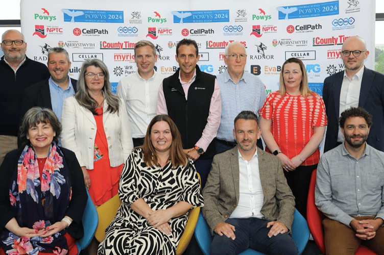 Ceri Stephens, group manager of Mid Wales Manufacturing Group, with sponsors at the launch of this year’s Powys Business Awards at Radnor Hills, Knighton.