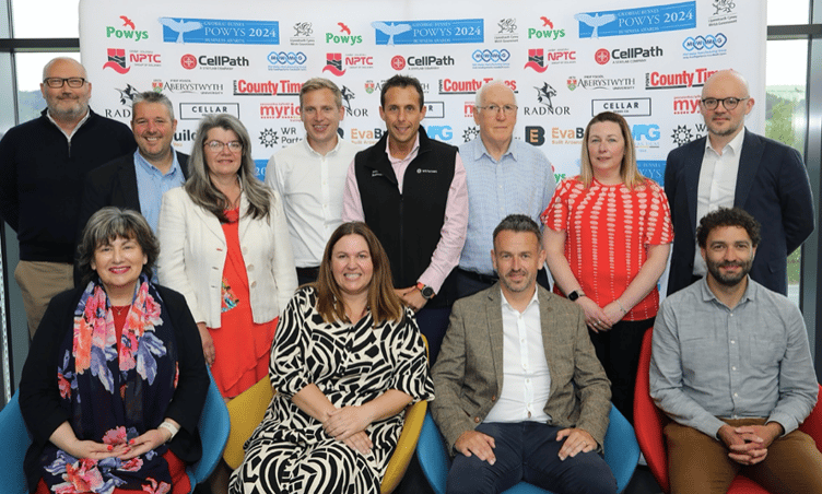 Ceri Stephens, group manager of Mid Wales Manufacturing Group, with sponsors at the launch of this year’s Powys Business Awards at Radnor Hills, Knighton.