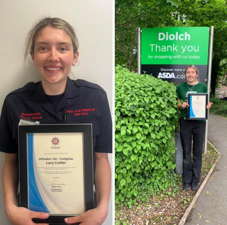 Lucy Collier, 22, now has two uniforms working as an on-call firefighter and an Asda employee