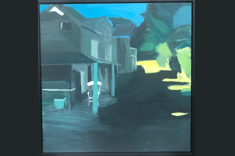 Julie said: "Whilst the paint marks imply a façade of a mysterious old house in the country and surrounding forms, I intended that the flowing paint could seem to be able to dissolve this apparition at any point."
