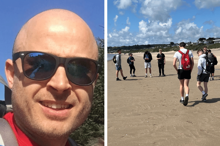 Pwllheli students paid tribute to "kind and caring" lecturer Rhodri Scott (left) by taking part in a sponsored walk