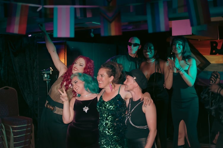 Sienna (second from the left) and her Mach Pride team at the cabaret during the town's first Pride on 18 May