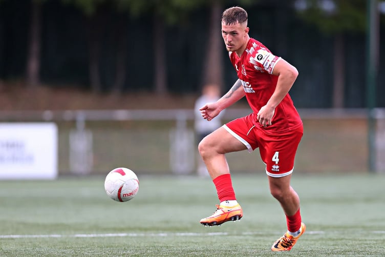 NEWTOWN, POWYS, WALES - 26th AUGUST 2023 - Newtown's Ryan Sears during Newtown AFC vs Aberystwyth Town in Round 3 of the JD Cymru Premier at Latham Park, Newtown (Pic by Sam Eaden/FAW)