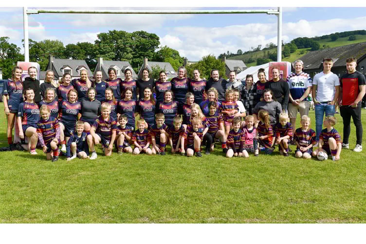 Bala Ladies' present team with mascots for the day (Pic: Trevor Edwards)