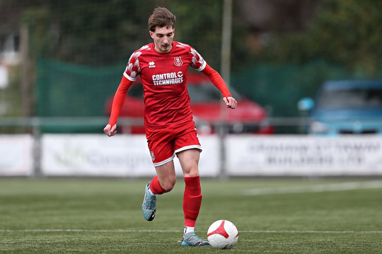 NEWTOWN, POWYS, WALES - 26th AUGUST 2023 - Newtown's Matty Jones during Newtown AFC vs Aberystwyth Town in Round 3 of the JD Cymru Premier at Latham Park, Newtown (Pic by Sam Eaden/FAW)