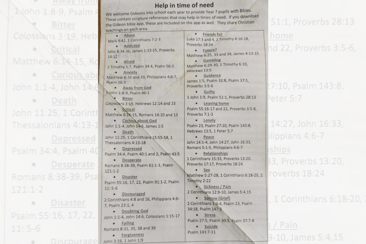 The advice page allegedly placed at the back of student planners at the school