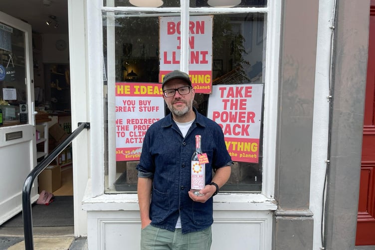 Brewer and company founder James Law has created a liquor company which will donate 100 per cent of its profits to fight the climate crisis - selling his first bottles in Great Oak Foods in Llanidloes this week