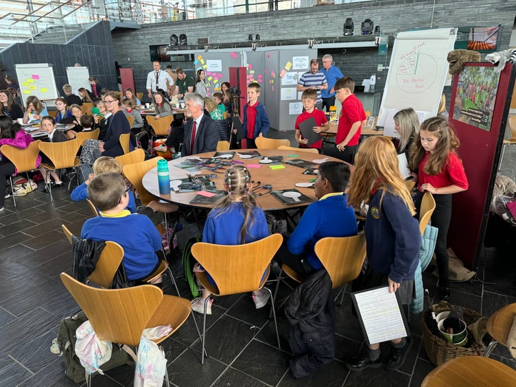 Pupils at the event in the Senedd on 17 June