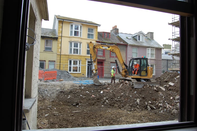 The current view out the back of the villas - the basement kitchen is currently being dug out, which the new atrium and glass topped building will sit on top of