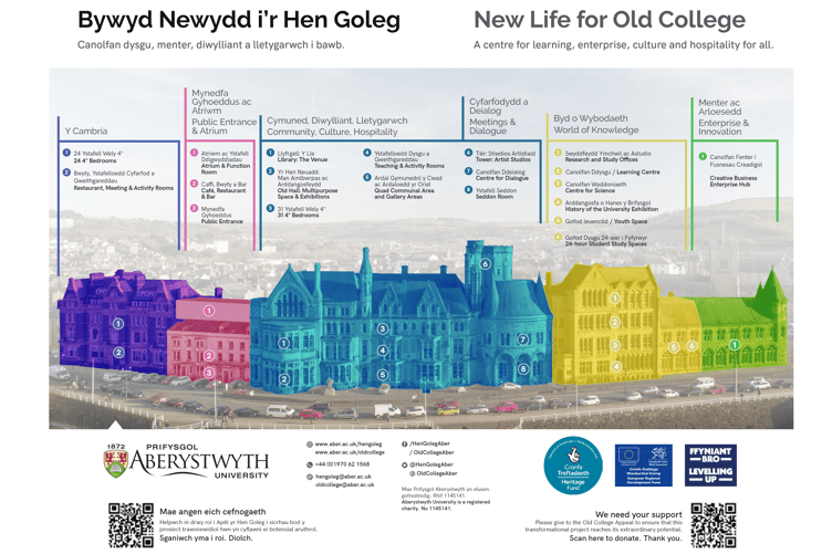 The Old College and it's new additions will be broken up into sections for different purposes