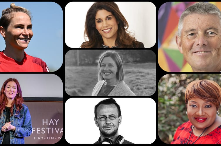 Left: Jess Fishlock (top) Manon Steffan Ros (bottom)
Centre: Dr Anna Persaud (top), Clare Hieatt (centre), David Hieatt (bottom)
Right: Professor Sir Stewart Cole (top), Professor Uzo Iwobi (bottom)