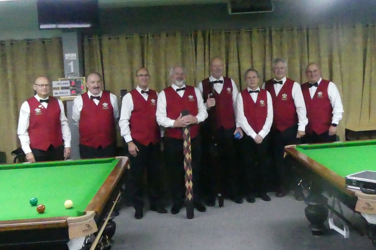 The Wales team, left to right: David Nicholas Jones, South Wales; John Mills (Captain), South Wales; David Hooper, South Wales; Barry Brown, West Wales; Brian Rees, South Wales; Keith Thomas, North Wales; Donald Newcombe, West Wales; Dylan Hughes, North Wales