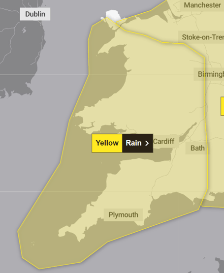 The Met Office weather warning covers almost all of Wales.