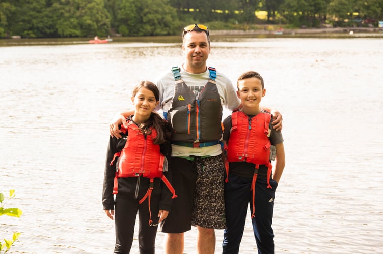 Kevin, Isla and Charlie Hughes at Lake Llandrindod
