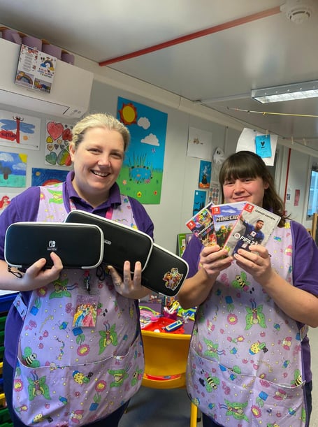 Staff with the new items for Cilgerran ward