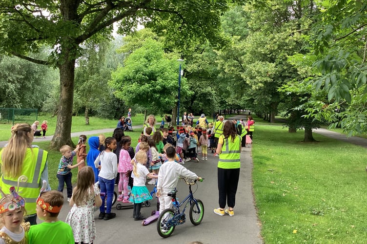All ready for the active journeys parade down Plascrug Avenue
