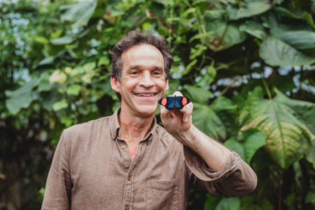 Neil Gale, manager at the Magic of Life Butterfly House, with it's newest resident, the Painted Beauty