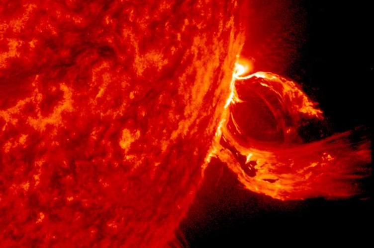 A coronal mass ejection is seen erupting from the Sun in June 2015