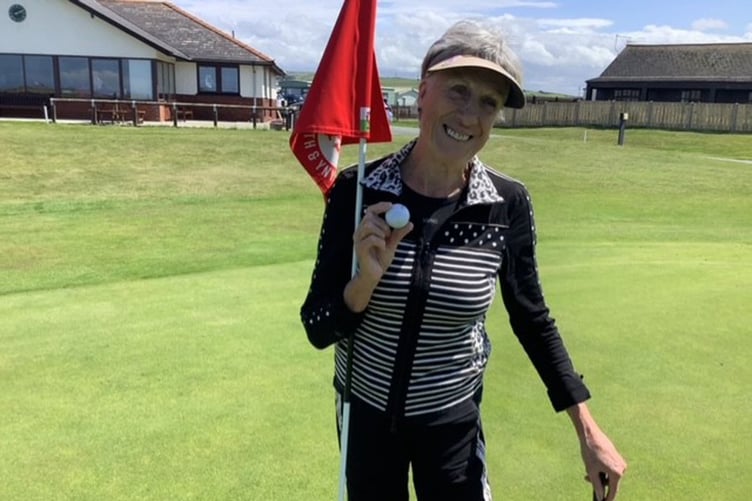Karen Evans achieving a hole in one recently during a matchplay competition in perfect conditions at the links course