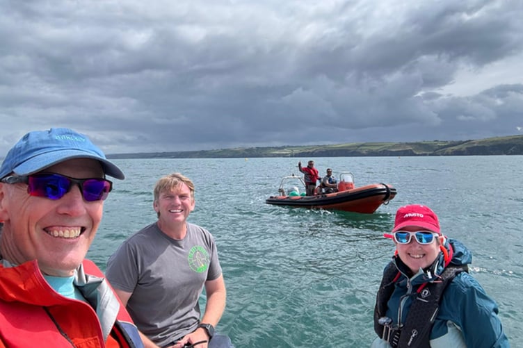 Ace race management team  – Nick James, Will Best and Ruth Cullen – Llew and Dennis in the RIB