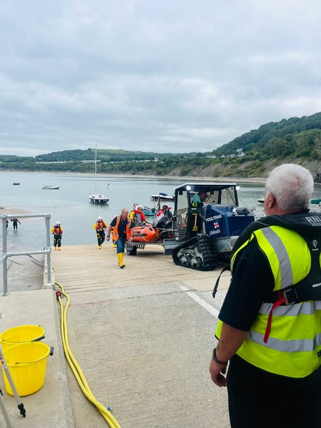 New Quay inshore lifeboat returns to the station. Photo: New Quay RNLI