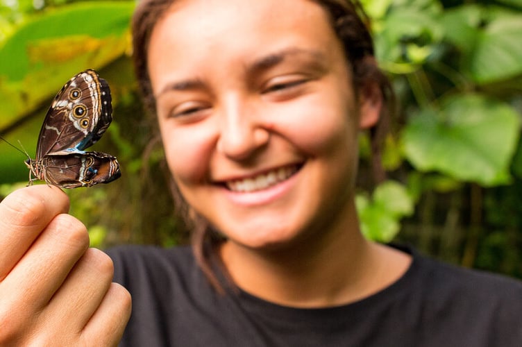 Students visiting the butterfly house in Cwmystwyth in one of their various biology field trips