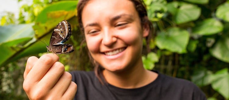 Students visiting the butterfly house in Cwmystwyth in one of their various biology field trips