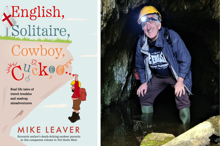 Mike's new book, left, and during one of his many misadventures, right
