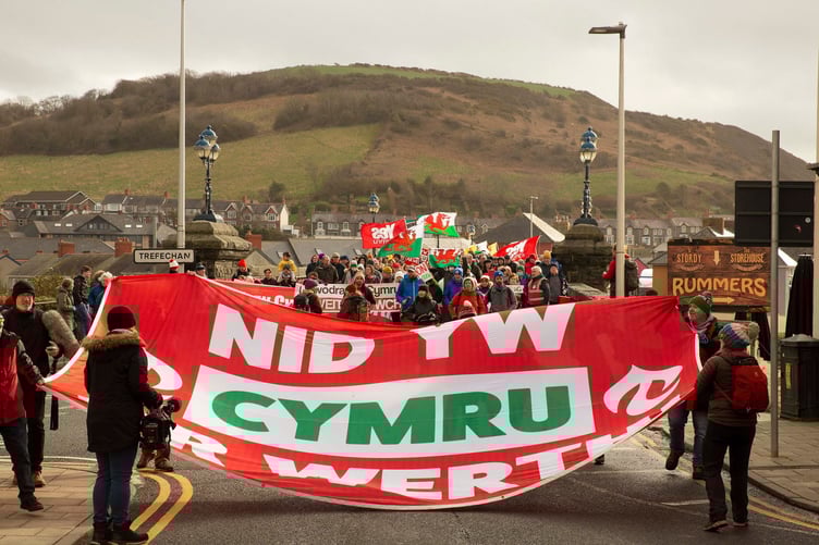 Nid yr Cymru ar Werth/ Wales is not for Sale rally in Aberystwyth