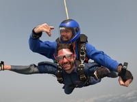 WATCH: Bow Street man's amazing skydive for Bronglais hospital charity