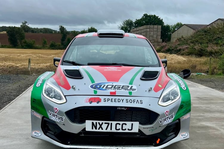 Osian's car in the livery designed 12-year-old Ysgol Penweddig pupil Rhys Mleczek who won the Rali Engage Rally Car Livery Competition