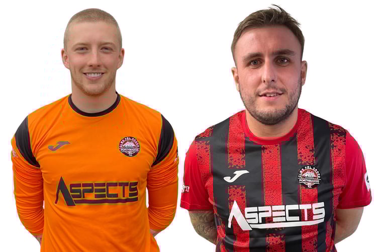 Oliver Farebrother saved the crucial penalty in the shootout after Cai Jones (right) equalised for Port in the 90 minutes