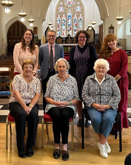 Maryanne Lineker-Mobberley (back left) and Alexander Clement from Halls Fine Art with the Rev Miriam Beecroft and Rachal Sear (back right) and (front from left) church members Joanne Gower, Ann Humphreys and Joyce Price