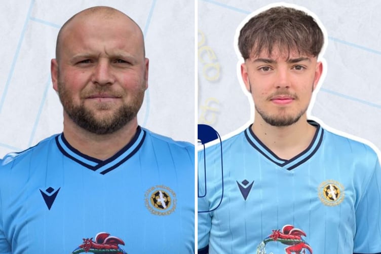 Penrhyndeudraeth goalscorers Tom Hughes (left) and Cian Pritchard