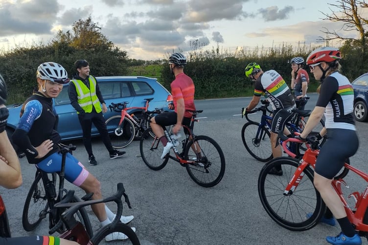 Riders at the start of the Clarach Hill Climb