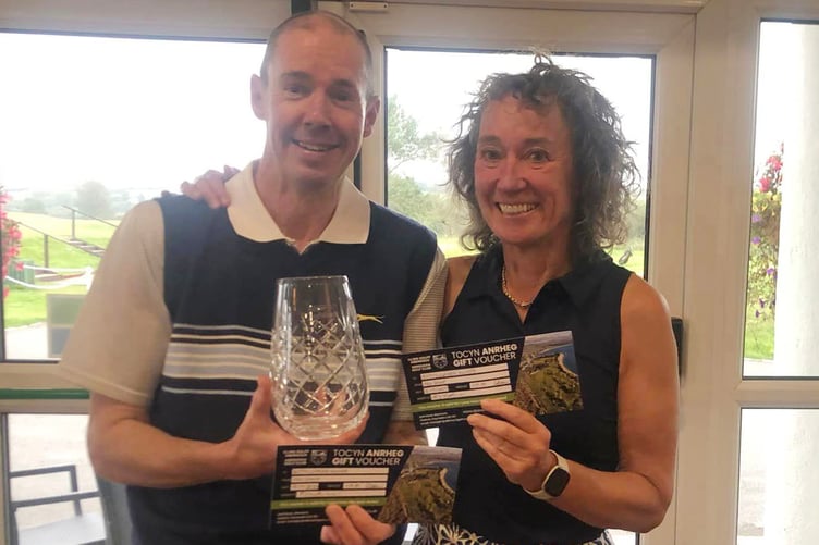Eleri Griffith and Jonathan Griffiths, with a score of 66net, won the Betty Clarke Mixed Trophy at Abersoch Golf Club