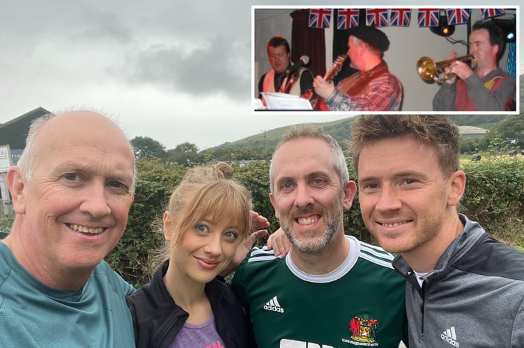 Inset: Three of the Idiots "many moons ago". Pictured are Den York, Gaz Hughes and Aidan Hassan. Main: Four of the Cardiff runners. They are Geraint, Emily Evans, Gareth Lanagan and Dan Edwards-Phillips. Not pictured are Elinor Powell, Holly Hughes, Kevin Ashford, Gareth Kirby and Gemma Cleave