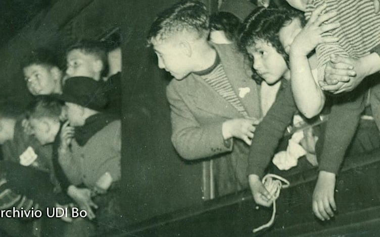 Second World War evacuation scheme in Italy - children from Naples on a train taking them to Emilia Romagna