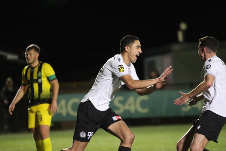 Hussein Mohamed celebrates his first goal for the Lakesiders
