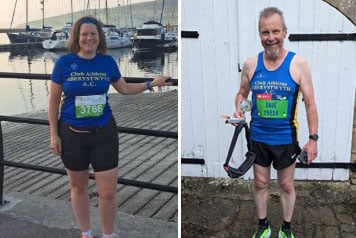 Clare Lancaster at the Dingle half marathon; right, Dave Humphreys at the Great North Run