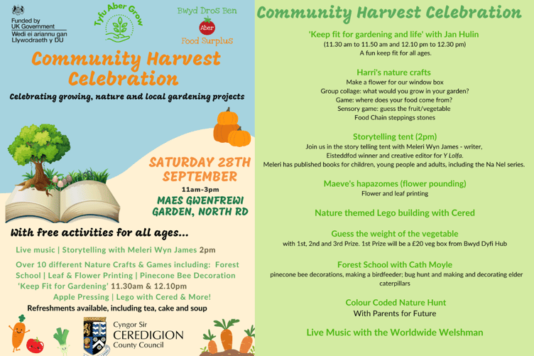 The programme for the Community Harvest Celebration on 28 September